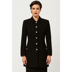 St John Basics Black Santana Knit Cardigan Dress Insignia Buttons Women's Size 4
